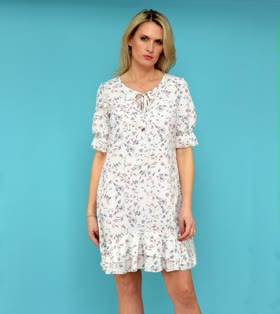 Sukienka z falbanami rozkloszowana wzór łączka LEMA rozm. M-3XL