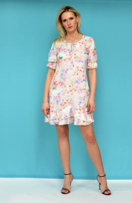 Sukienka z falbanami rozkloszowana wzór łączka LEMA rozm. M-3XL