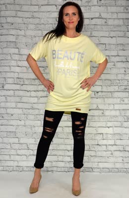 Tunika letnia z wiskozy z napisem Beaute Paris rozm. M do 2XL.