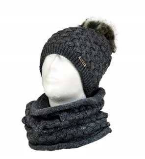 Zimowy komplet damski (czapka z pomponem i komin) PERFECT
