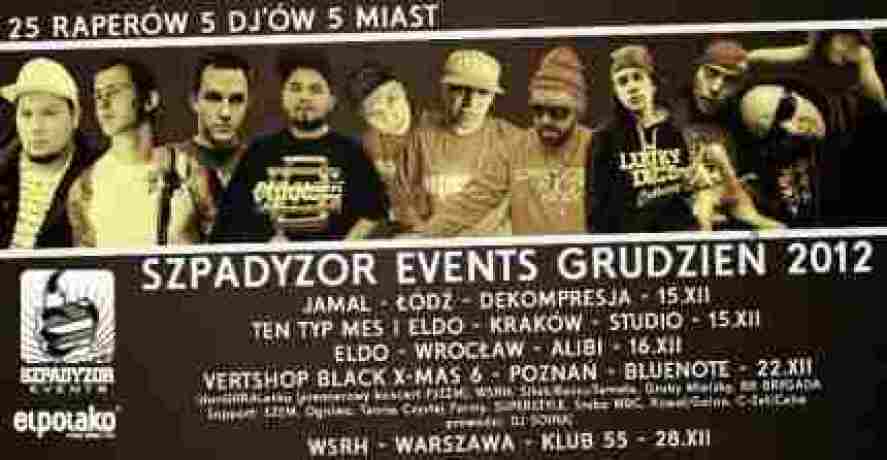 Szpadyzor Events Grudzień 2012 : koncerty Eldo, Mesa, Gurala, Jamala, WSRH, Sitka...